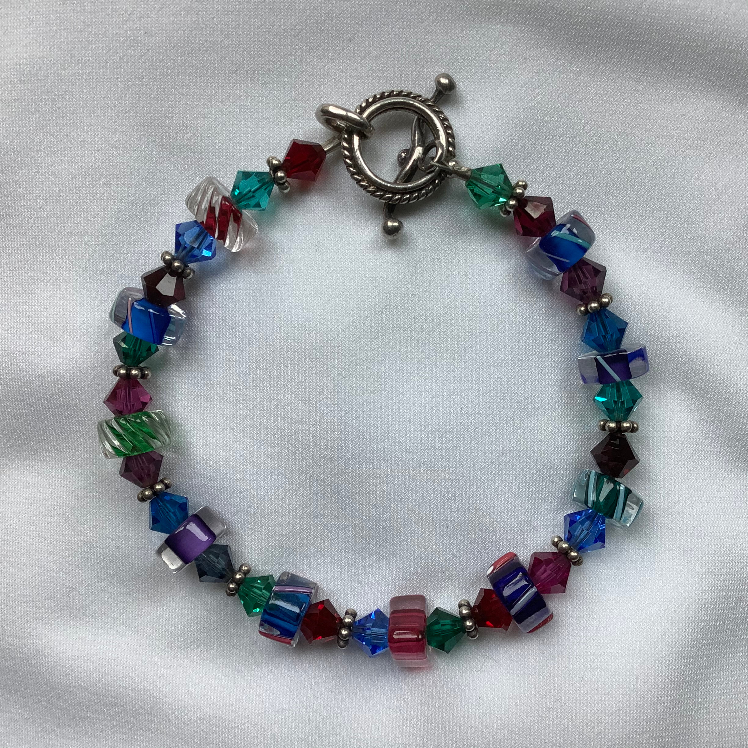 Hand blown Glass Beads with Swarovski Crystal Bracelet